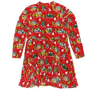 Born Famous XL Christmas Dress Trucks Campers Snowmen Holiday Swing Long Sleeve‎